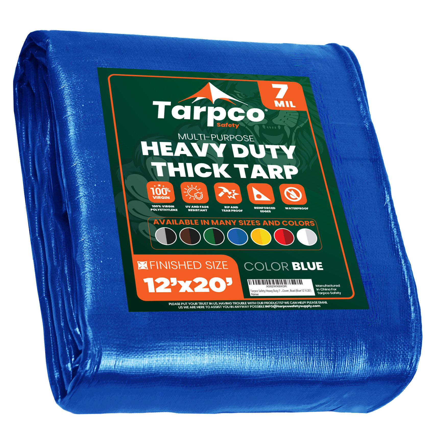 12x20' Reinforced Poly Tarp All Purpose 7mil Canopy Tent Cover Shelter Tarpaulin 