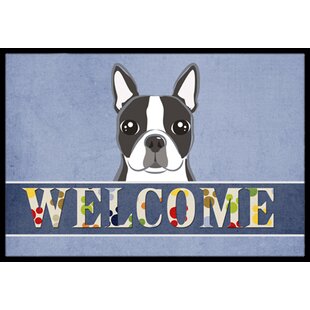 Boston Terrier Welcome Non Slip Outdoor Door Mat