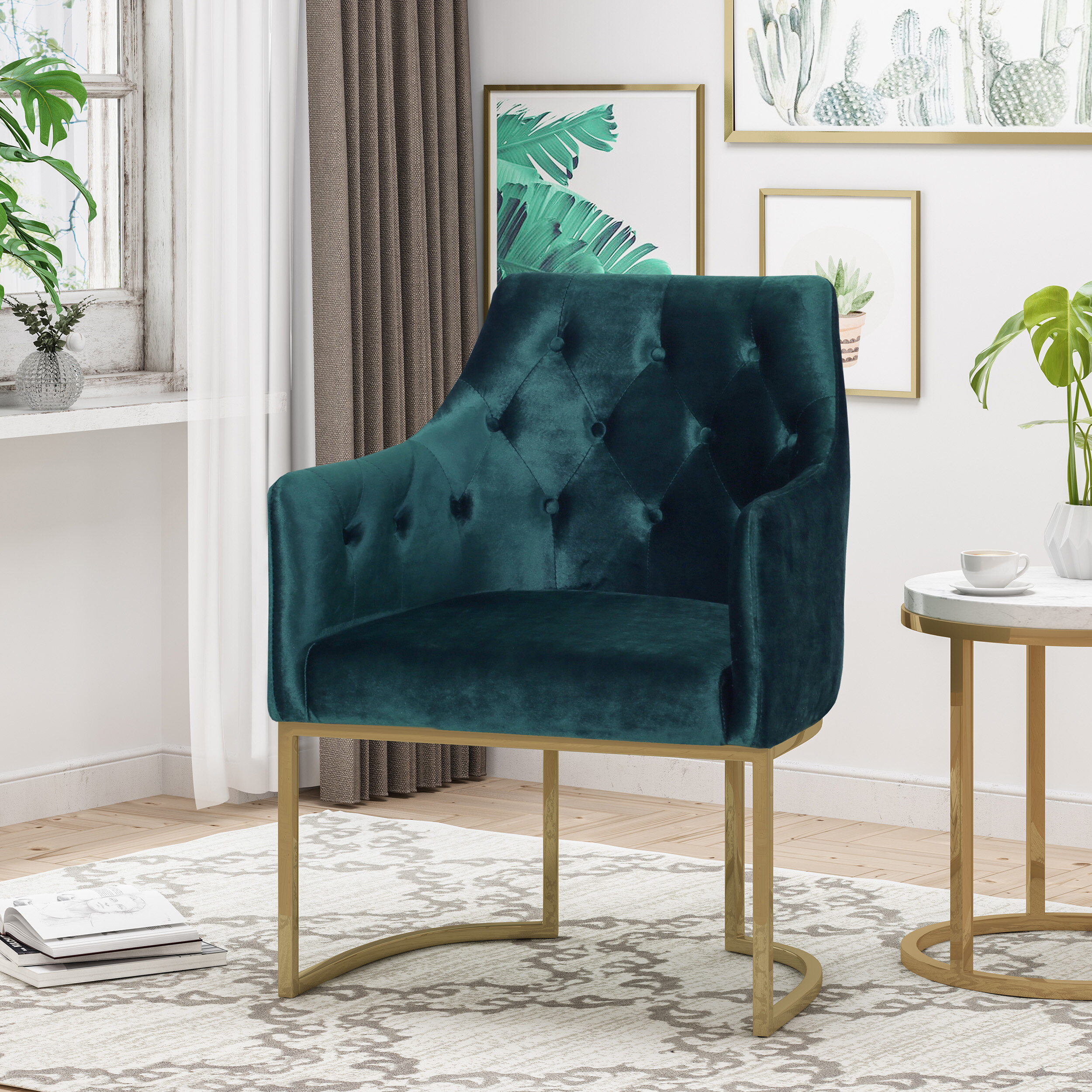 wide tufted velvet chair