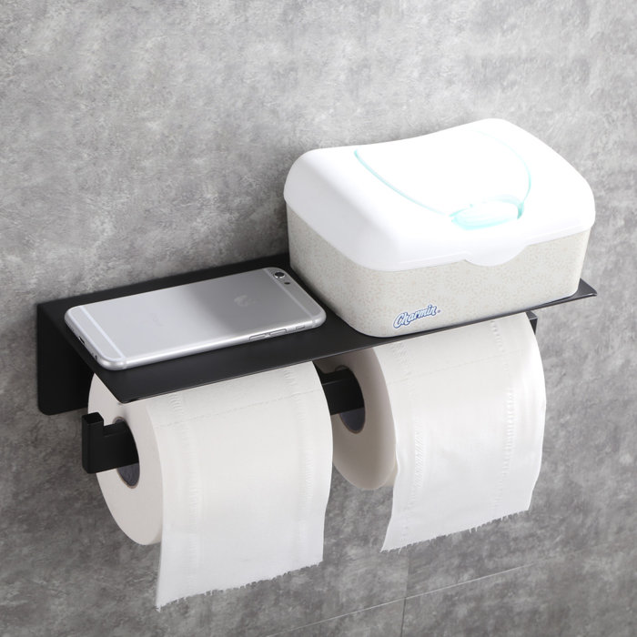Double Roll Stainless Steel Wall Mount Toilet Paper Holder With Phone Shelf Double Roll Stainless Steel Wall Mount Toilet Paper Holder With Phone Shelf
