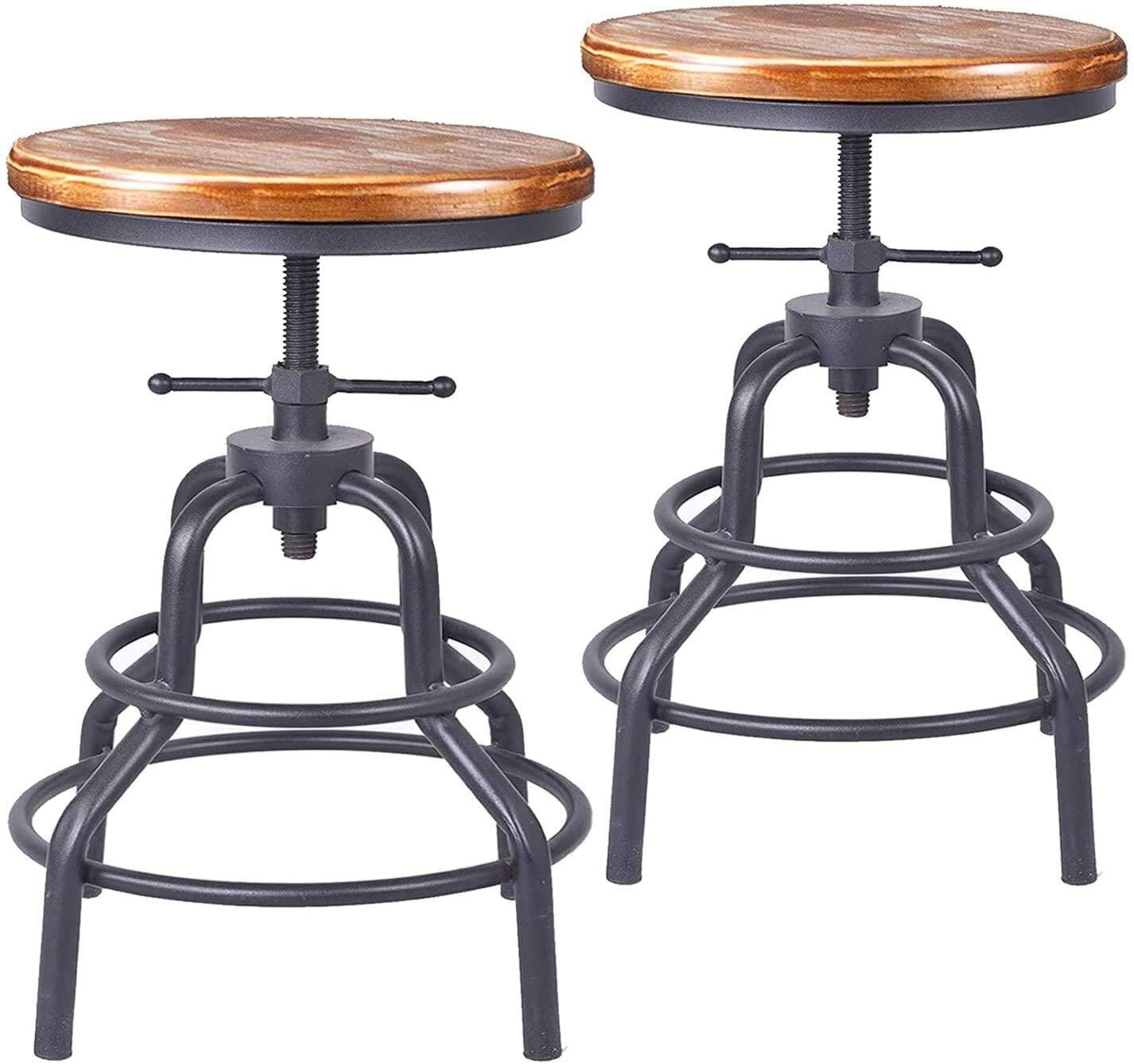 Williston Forge Industrial Bar Stools Swivel Leather Metal Bar Stool 20 27 Inch Tall Counter Height Adjustable Kitchen Stool Dining Chair Cafe Stools Wayfair