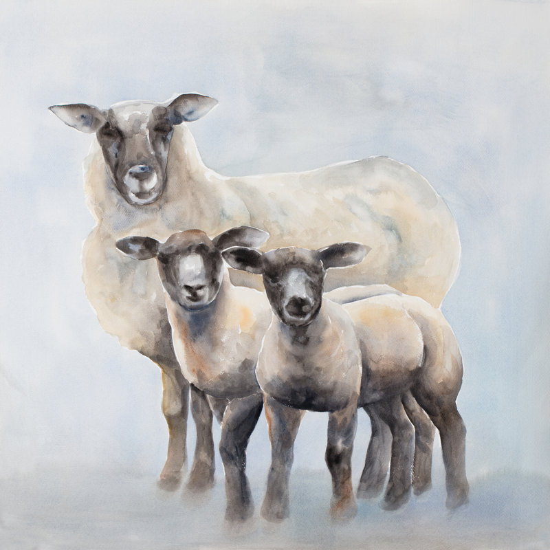 Gracie Oaks Ewe With Her Lambs Oil Painting Print On Wrapped