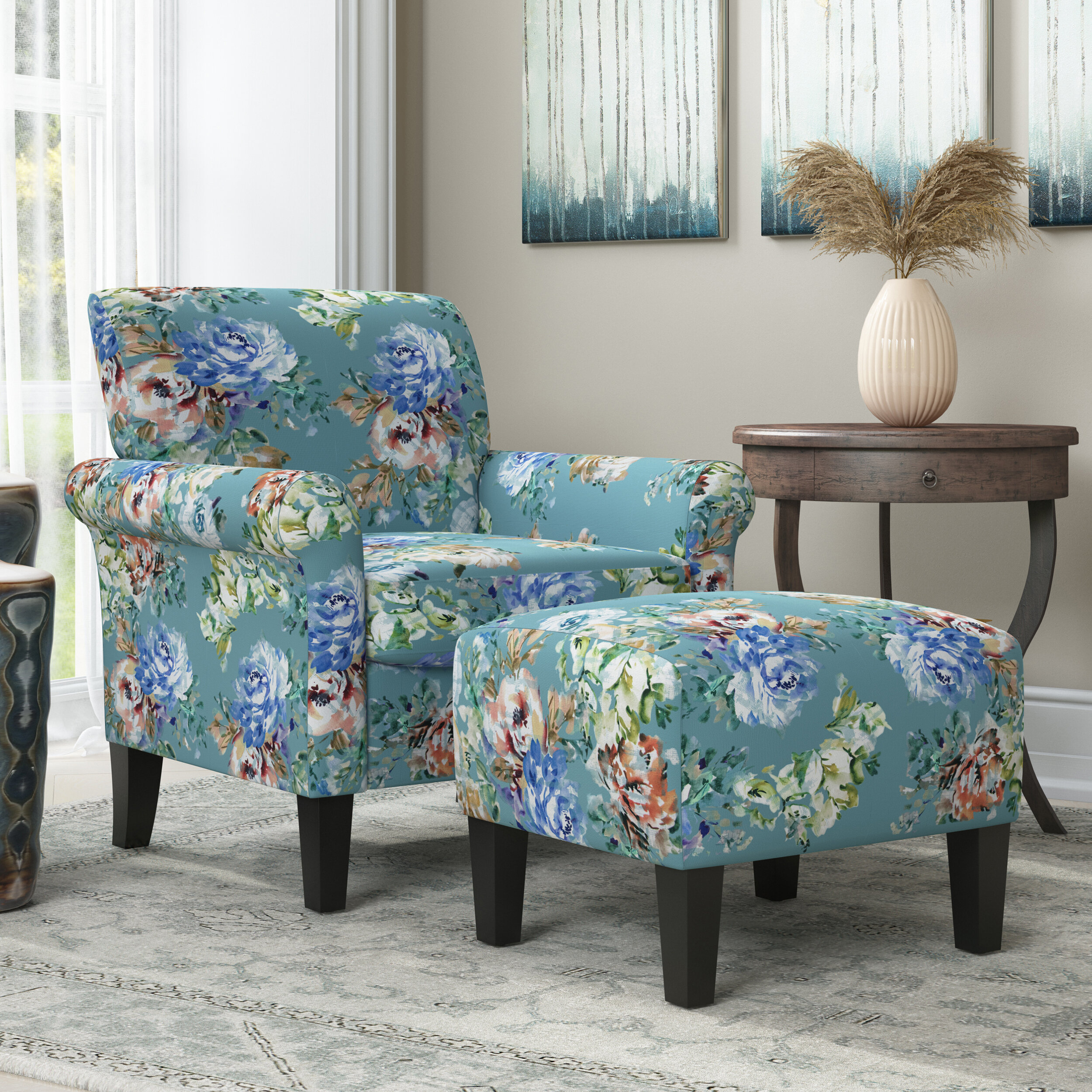 floral chair and ottoman set