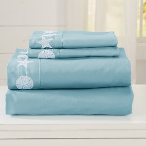 Seascapes Ultra Soft Double Brushed Microfiber Sheet Set with Embroidered Coastal Pattern
