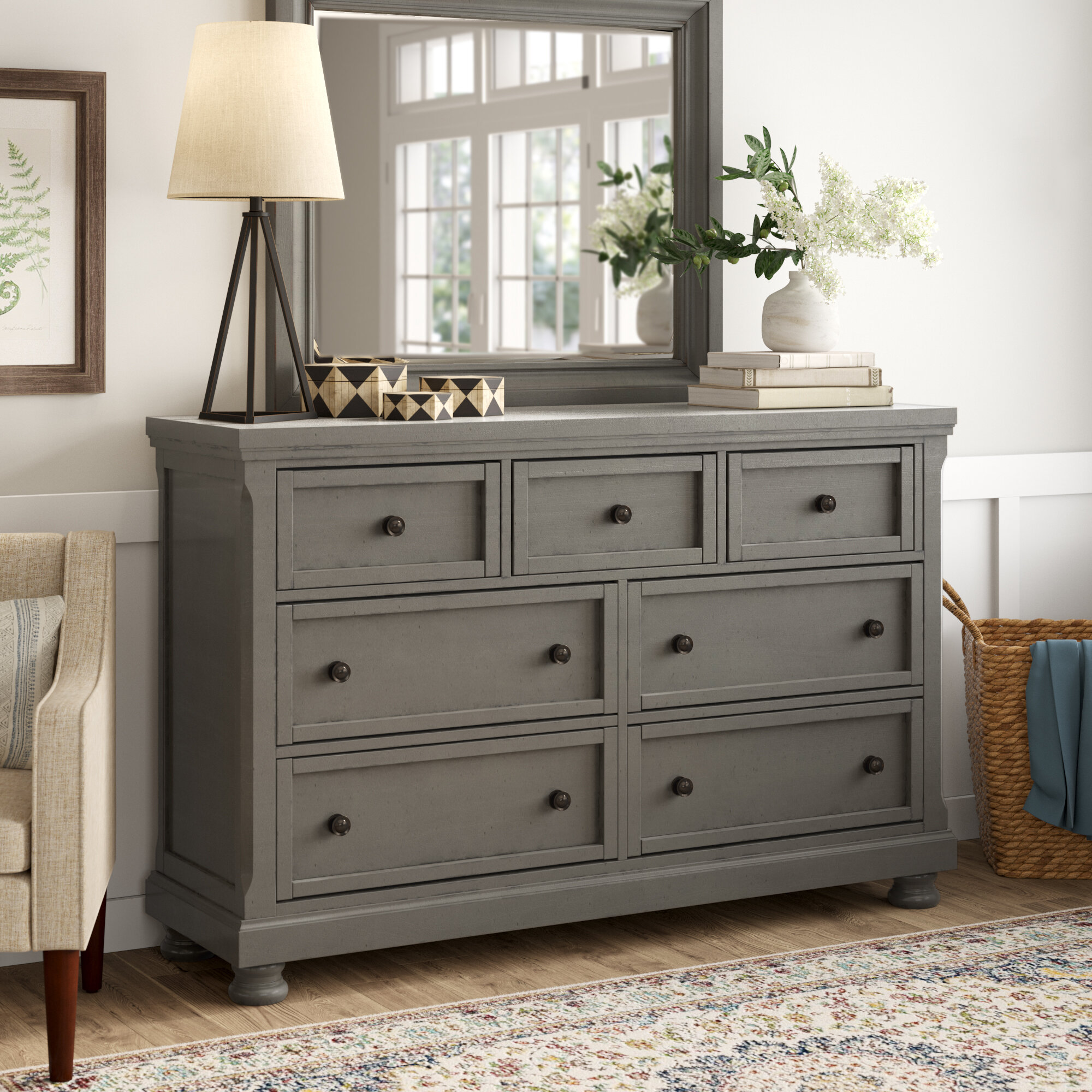 Birch Lane Heritage Calila Triple 7 Drawer Dresser With Mirror