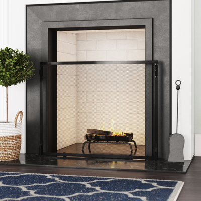 Anja Single Panel Iron Fireplace Screen 30" H x 38" W x 4" D