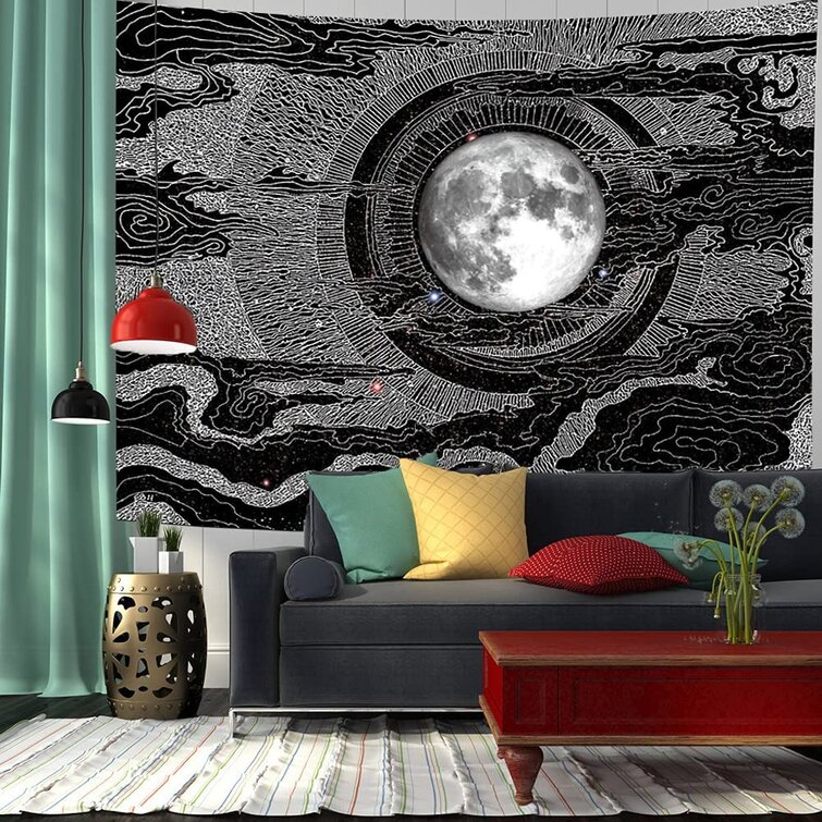 HOTNIU 3D Printed Tapestry Wall Hanging Dark Blue Abstract Desert Moon Wall Hanging Bedding Tapestries with Art Nature Home Decorations for Living Room Bedroom Dorm Decor in 40x60 Inches