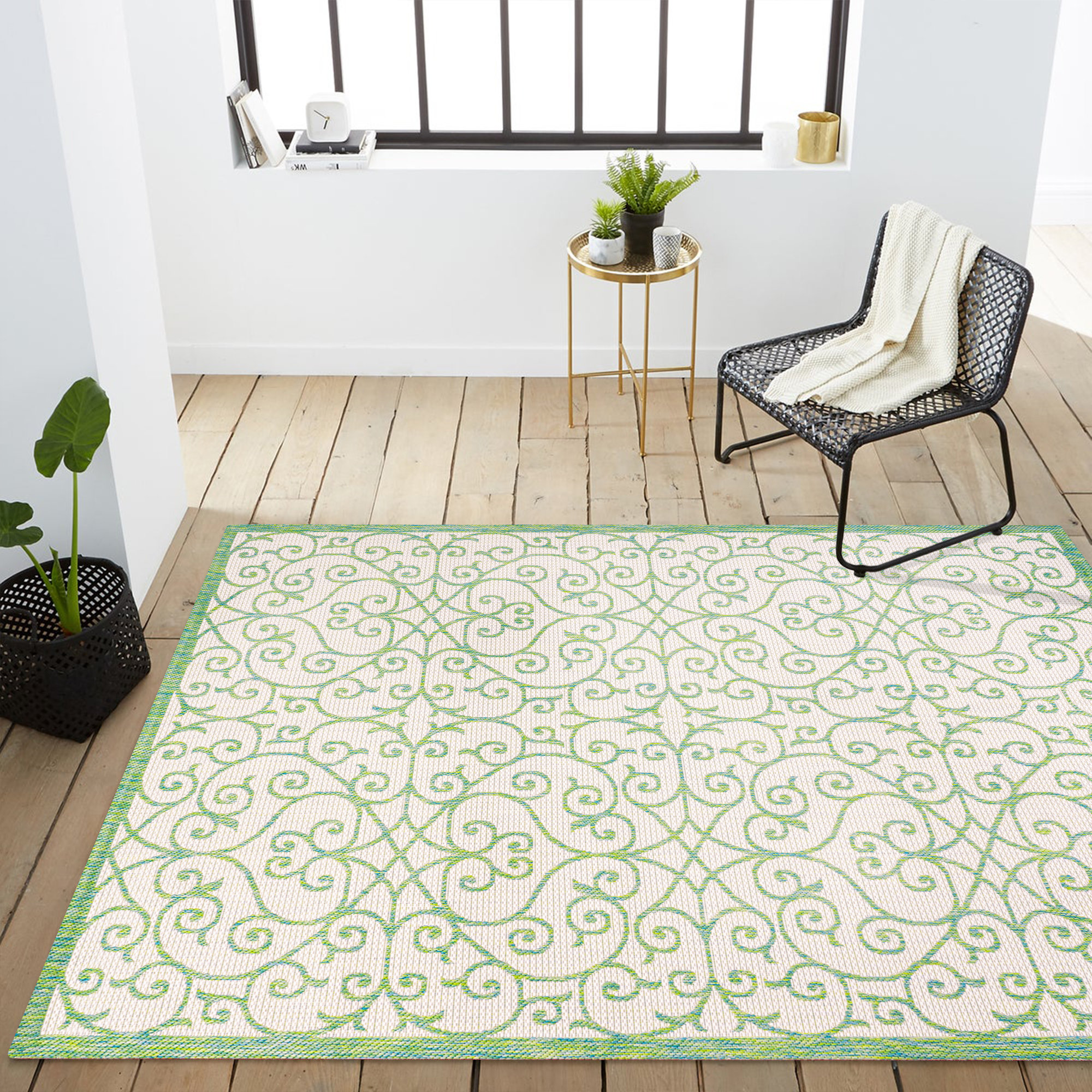Canora Grey Deronte Power Loom Cream/Green Indoor/Outdoor Rug Wayfair