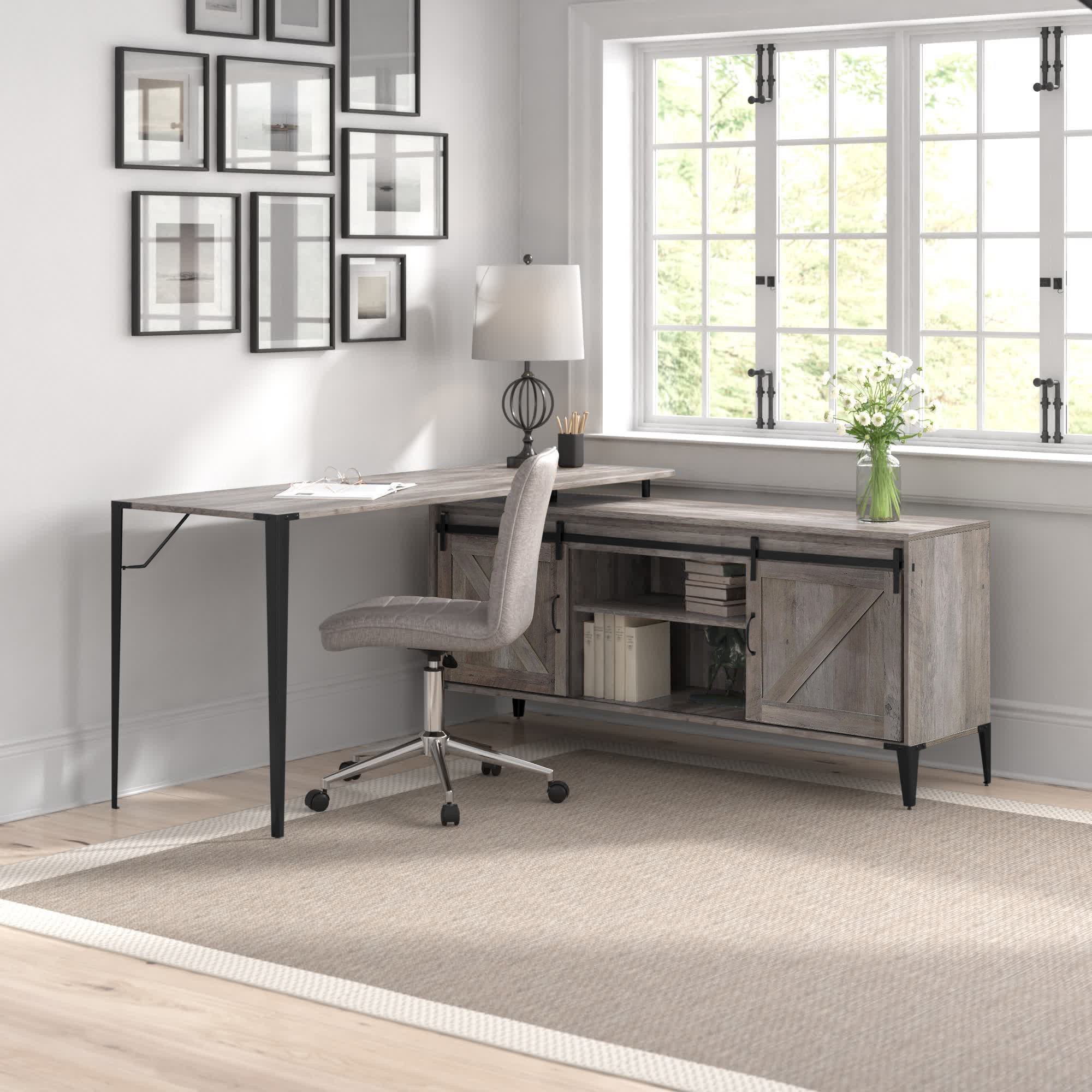 Gracie Oaks Clemon LShape Executive Desk with Built in Outlets Wayfair