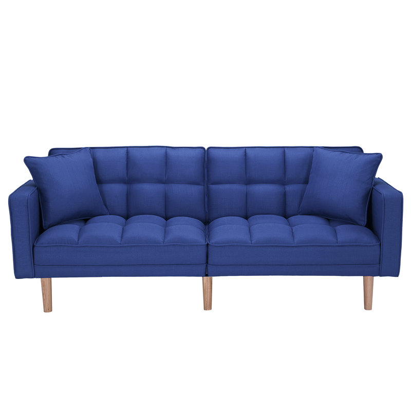 Corrigan Studio® Futon Sofa Bed Sleeper Dark Blue Linen ...