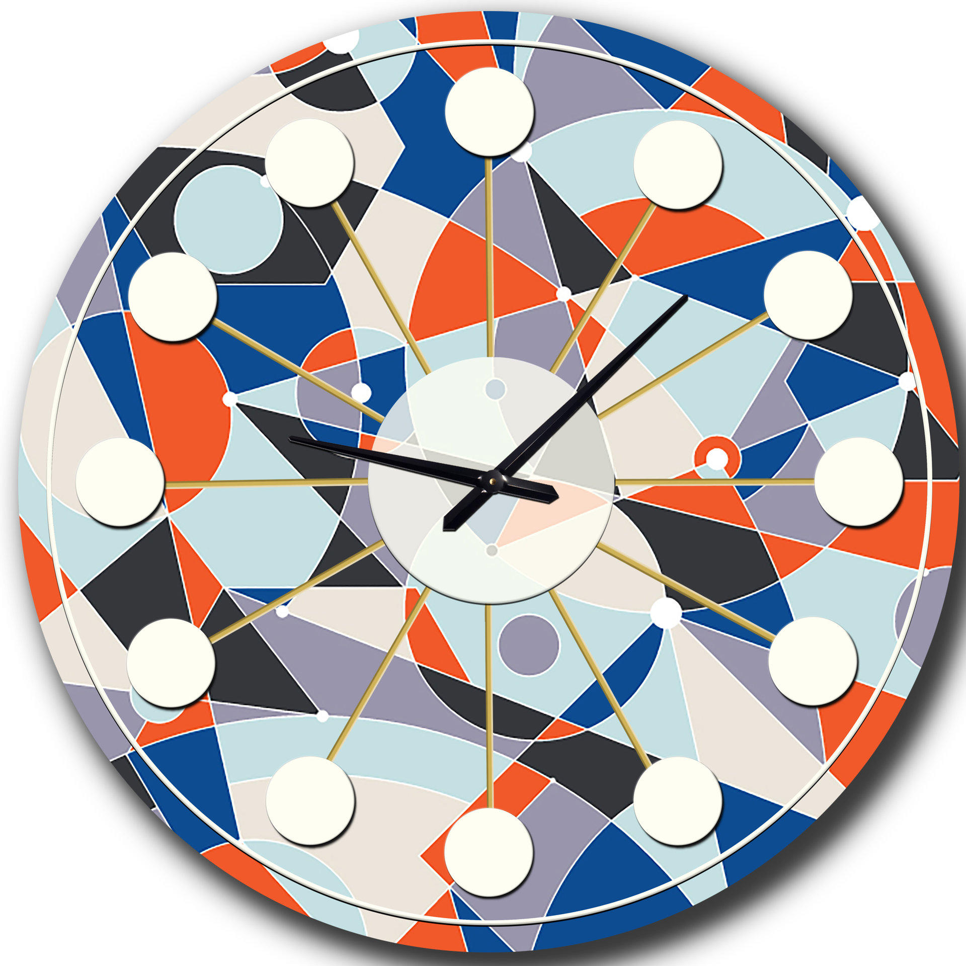 East Urban Home Retro Geometric Grid IV MidCentury Modern wall clock
