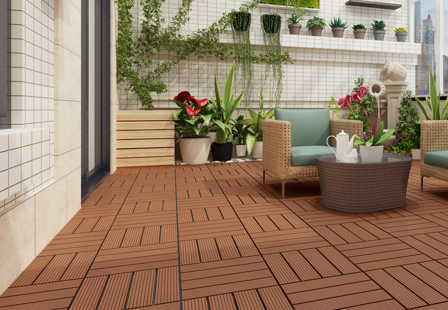 Indoor Outdoor Wood Flooring  Tiles Patio Garden Home Improvement Brown 27 Pcs 