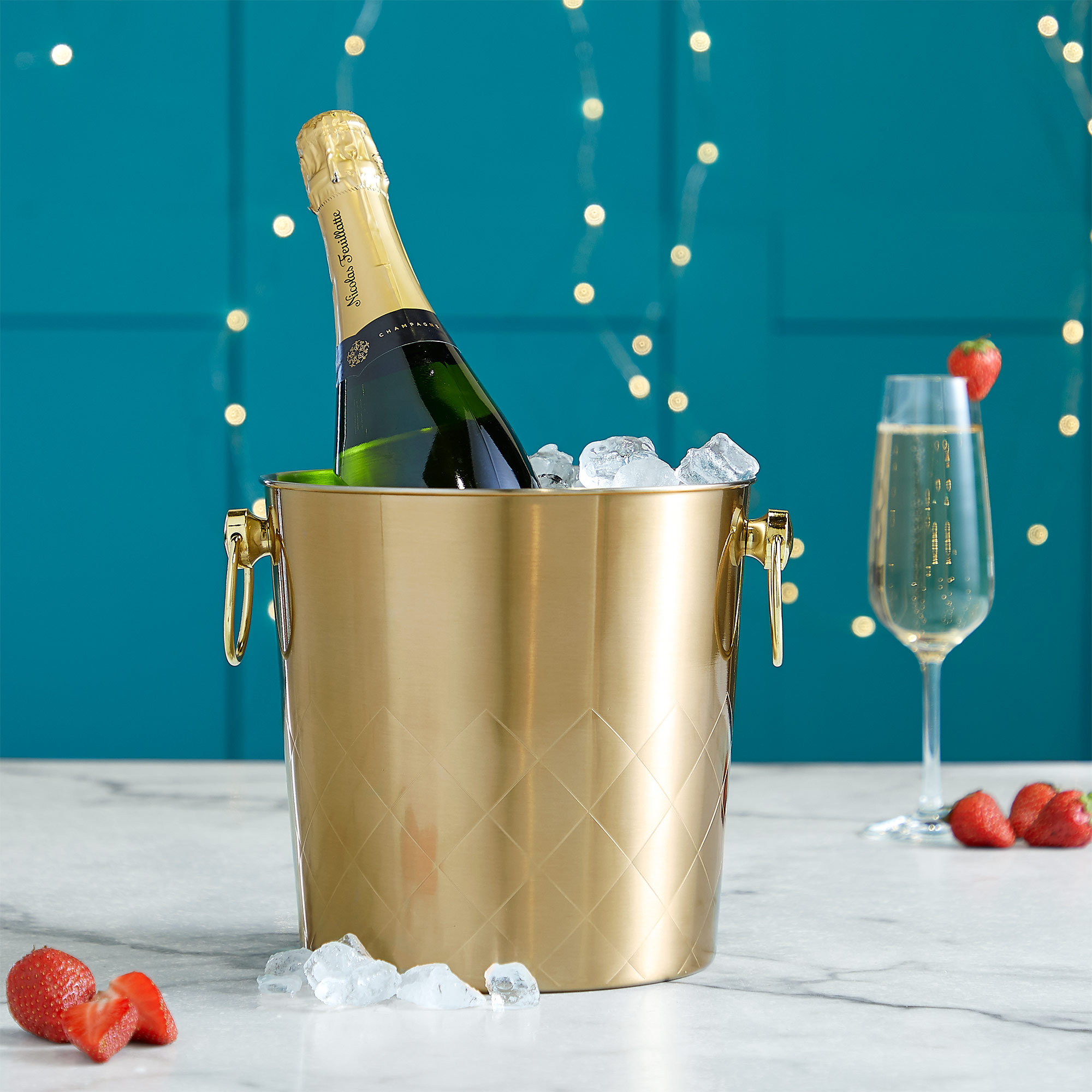 VonShef Champagne Bucket Brushed Gold 5L Carry Handle Stainless Steel Ice Cooler