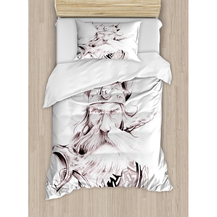 Tattoo Head Of Wolf The Fierce Warrior Big Dog Of The Forest Winter Themed Image Duvet Cover Set
