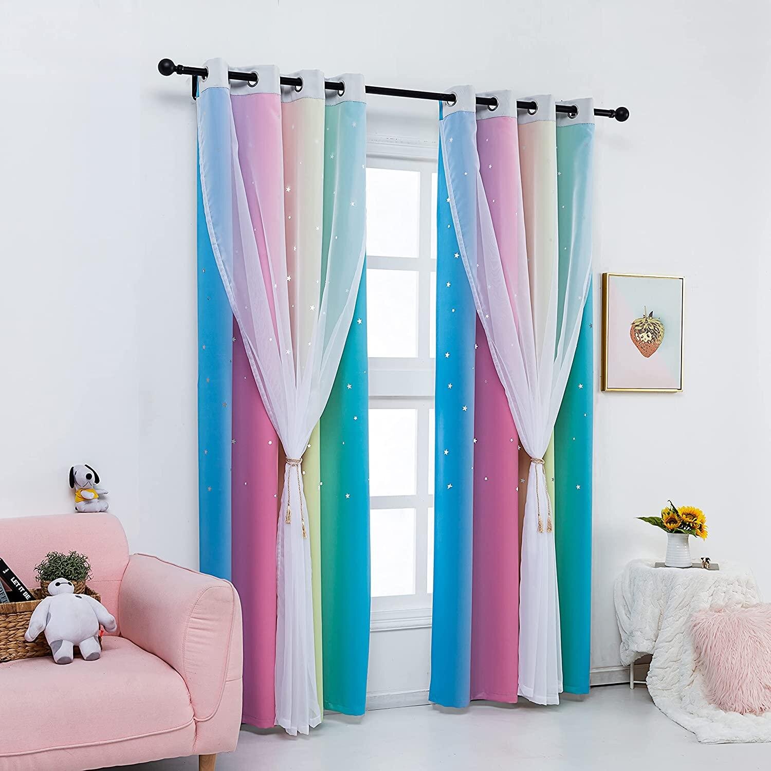 Blackout Gradient  Girls Curtains Bedroom Decor Panel Pole Easy Install