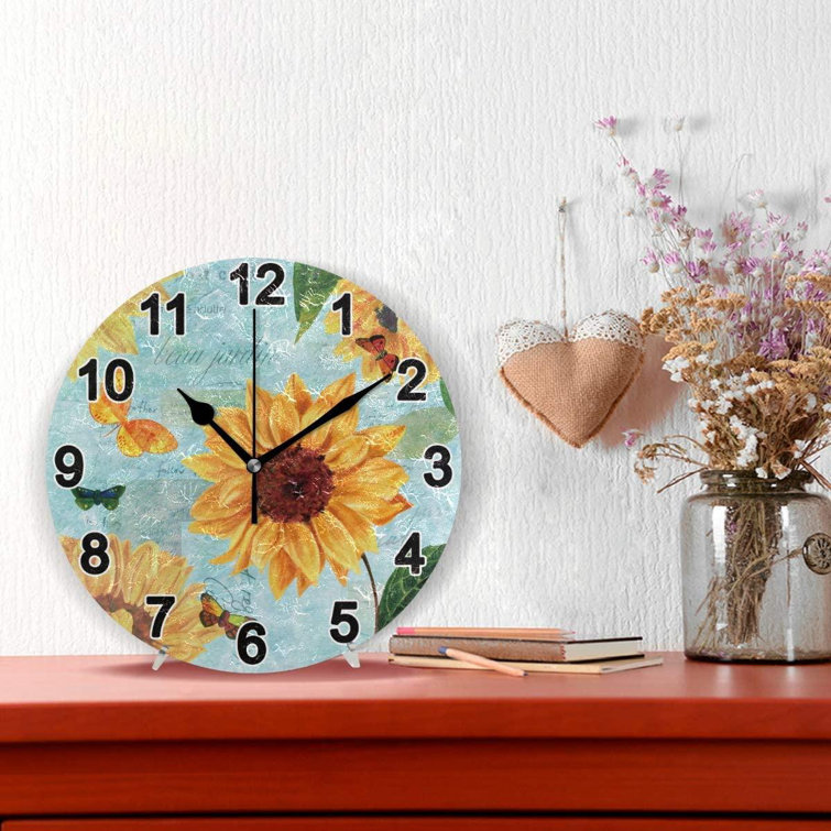 Sunflower Flowers Fall Wall Clock 9.8 Inch Non Ticking For Girl Boy Bedroom  Acrylic Round Clock For Bathroom Kitchen Living Room Office