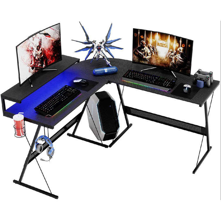 L shaped gaming desk with led lights clearance