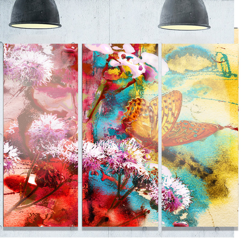 Designart Butterfly And Abstract Design Watercolor 3 Piece