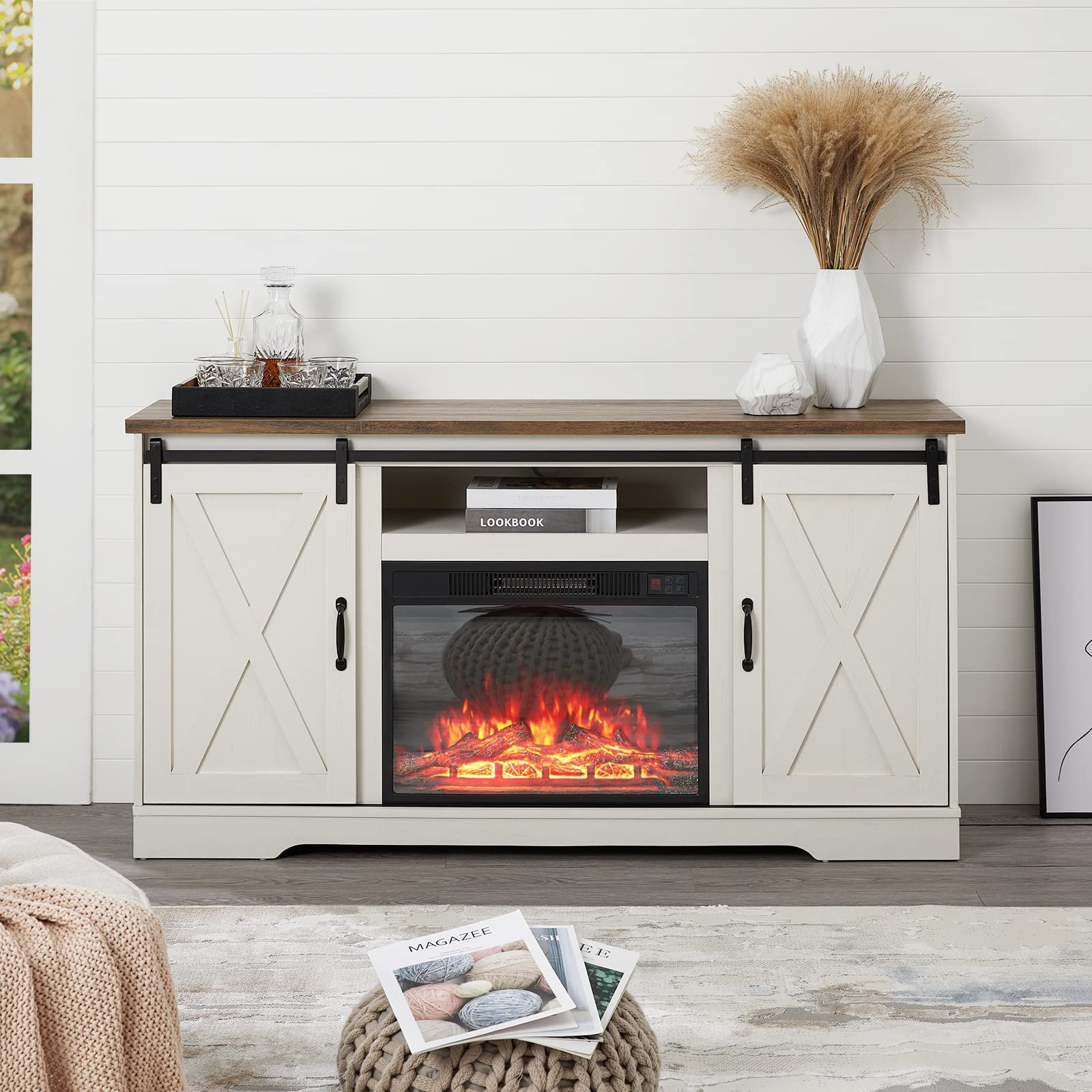 Gracie Oaks Mahiras TV Stand for TVs up to 65" with Fireplace Included