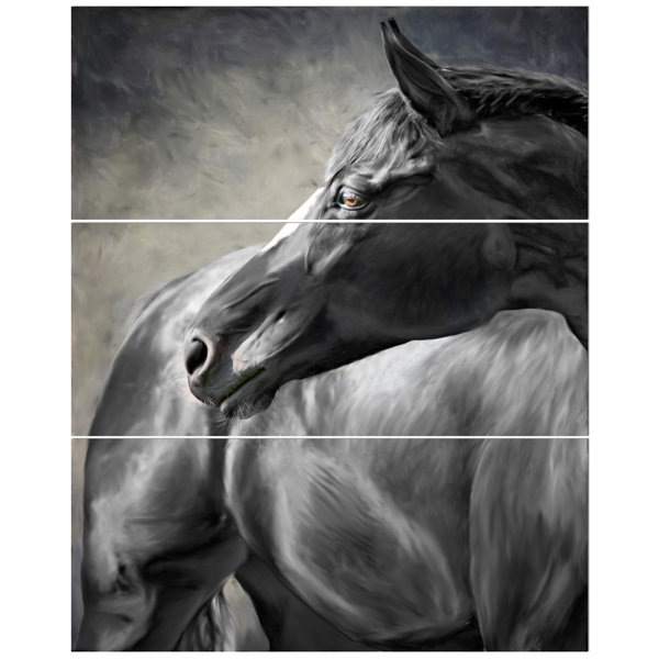 East Urban Home Black Horse Oil Painting Print Multi Piece Image