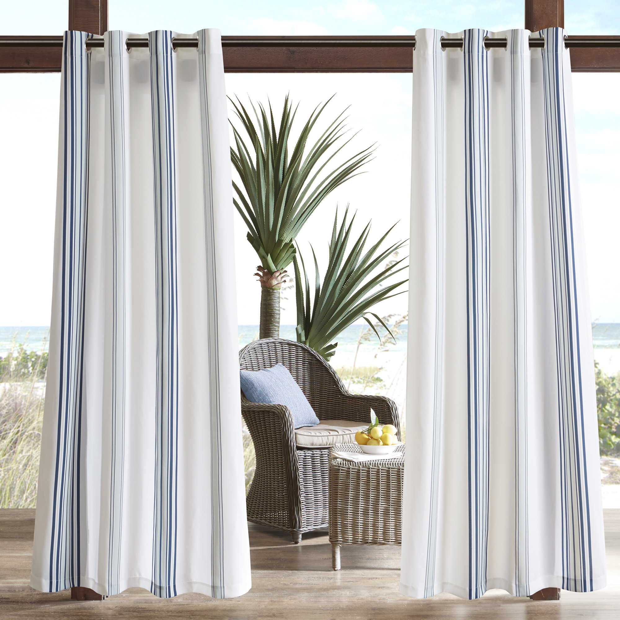 Beachcrest Home Corbin Striped Light Filtering Outdoor Grommet