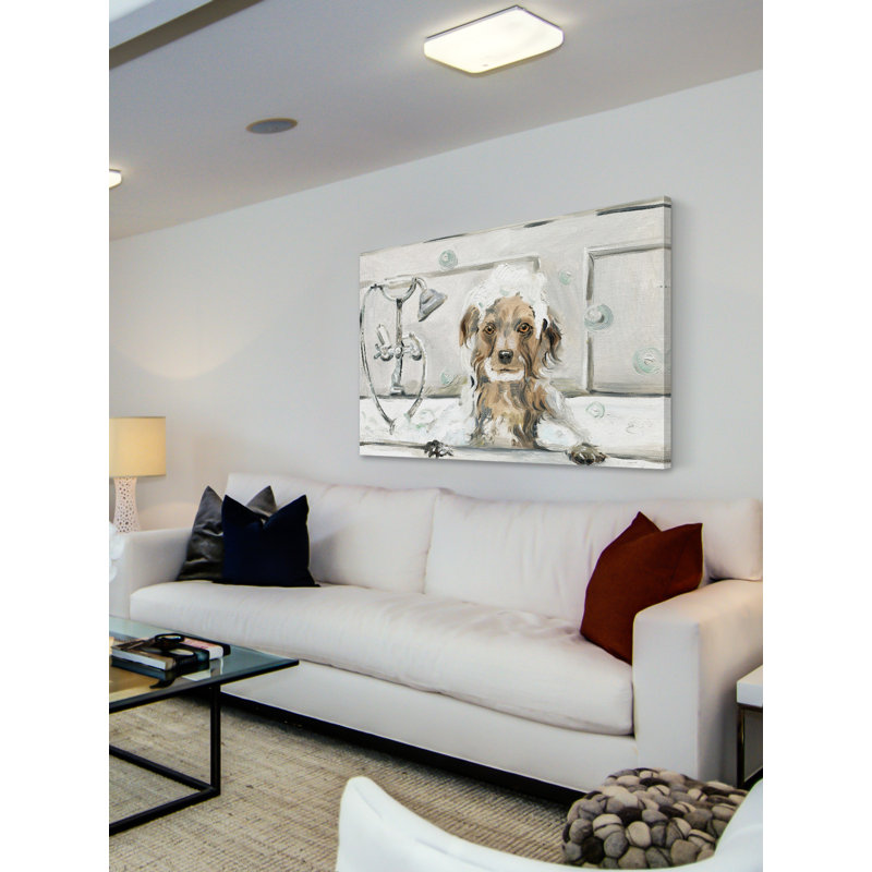 Charlton Home Bubble Bath Puppy Wrapped Canvas Oil Painting