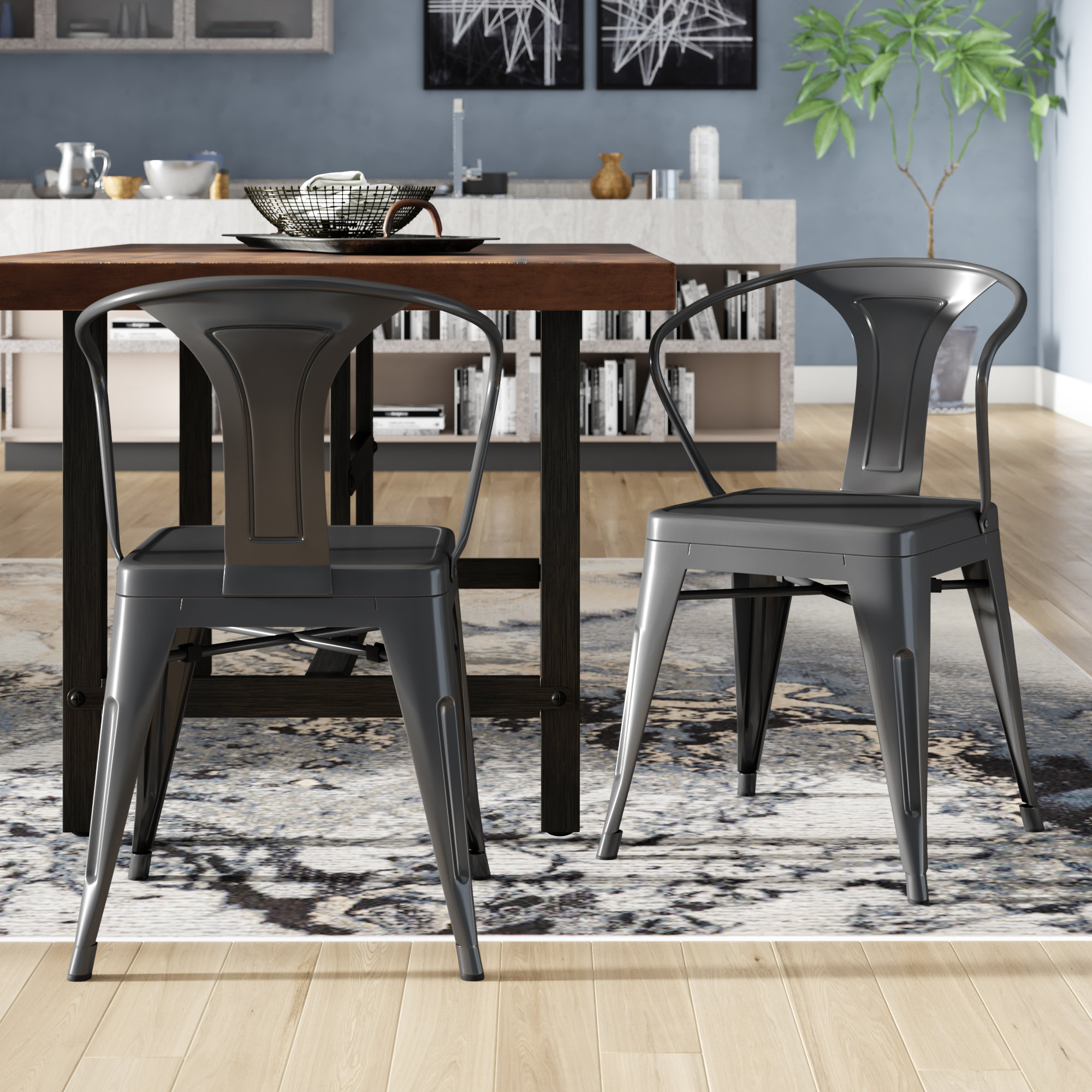 emerald home dakota gunmetal grey dining chair with solid metal seat back  and legs set of two