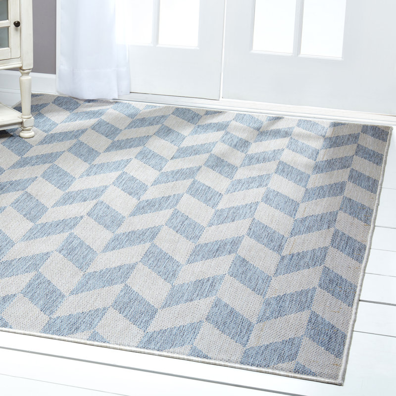 Geometric Blue/Gray Indoor/Outdoor Area Rug & Reviews Joss & Main