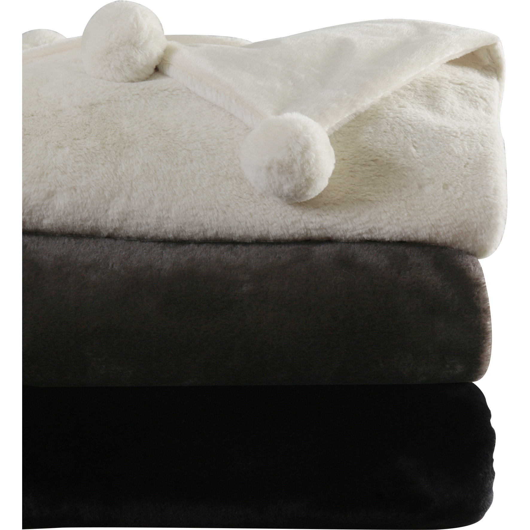 Best Home Fashion, Inc. Luxe Faux Fur Pom Pom Throw Blanket and Pillow Set & Reviews Wayfair