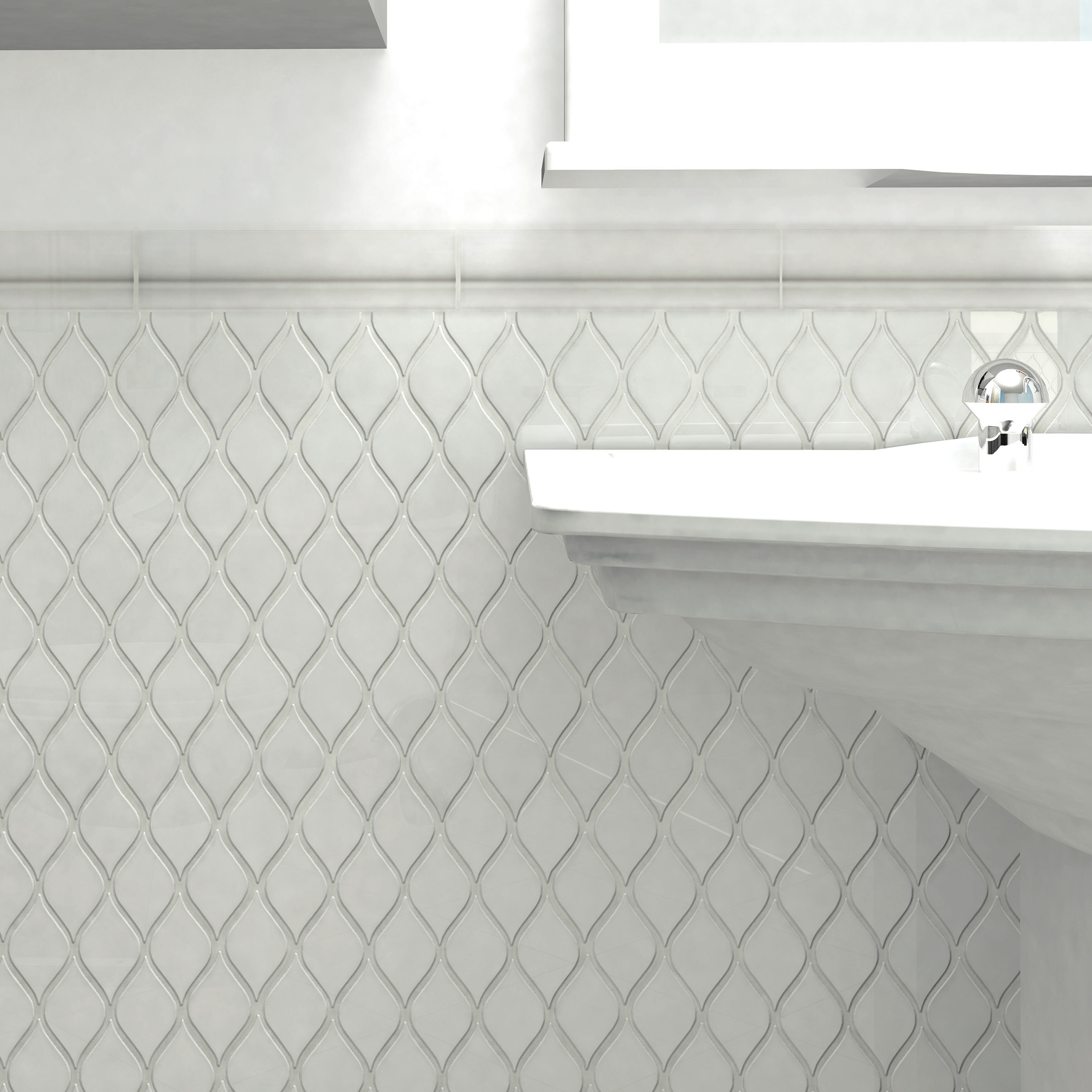 guadeloupe 8 x 2 glossy ceramic quarter round tile trim in white