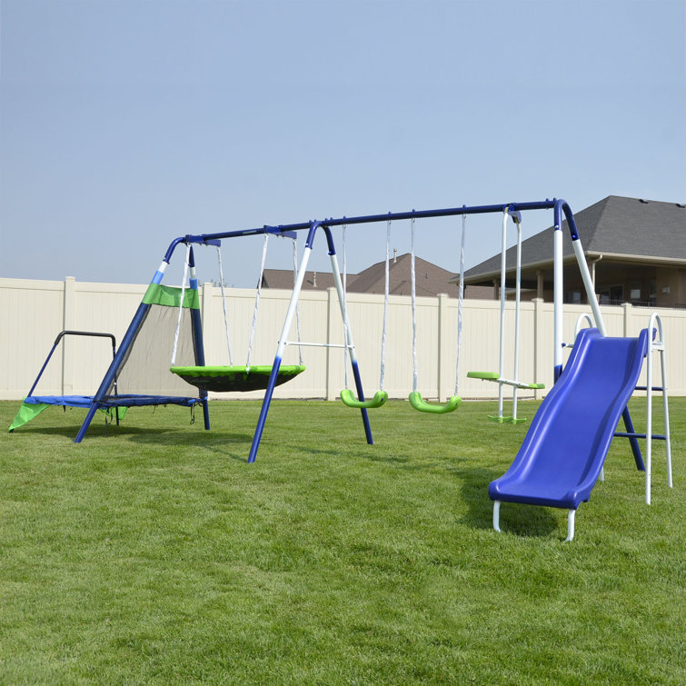 swing set with mini trampoline