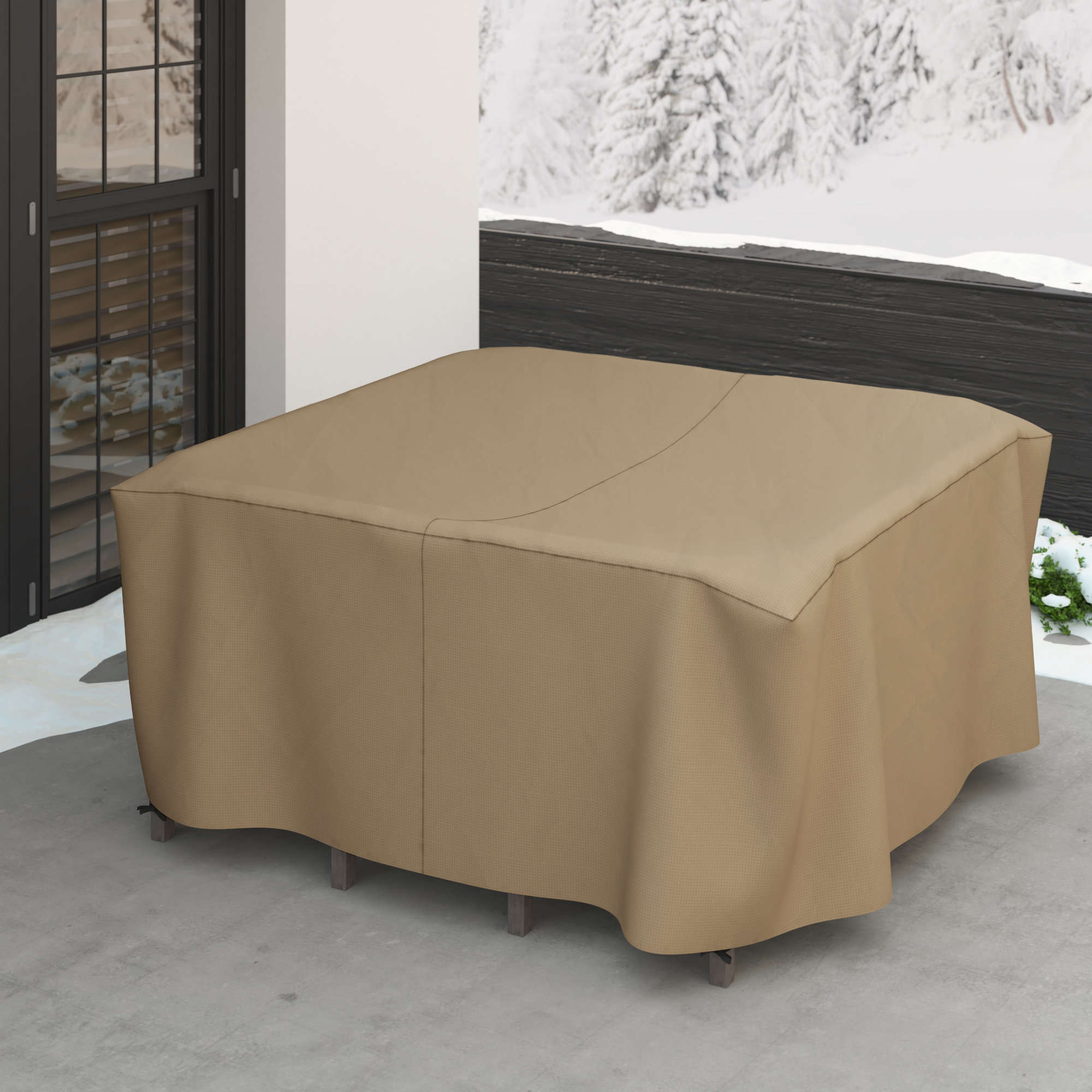 100% Waterproof & Weather Resistant Round Ottoman Cover with Air Pockets & Drawstring for Snug Fit Outdoor Ottoman Cover 12 Oz 24 Dia x 18 H, Beige 