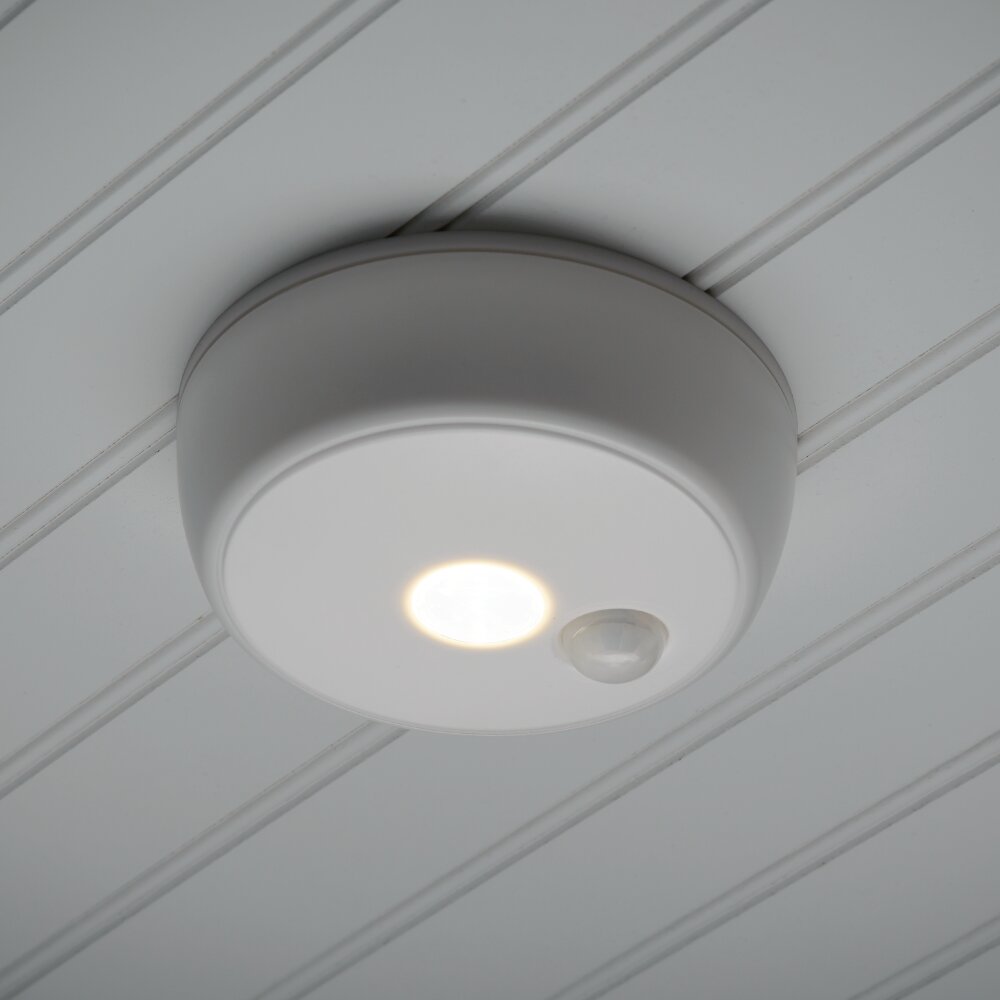 Ceiling Light Flush-Mount Frosted Flat Glass Motion Activated Outdoor White 