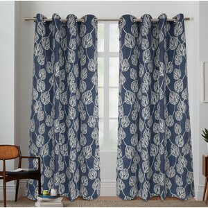 Kennebunkport Cotton Canvas Nature/Floral Semi-Sheer Grommet Curtain Panel (Set of 2)