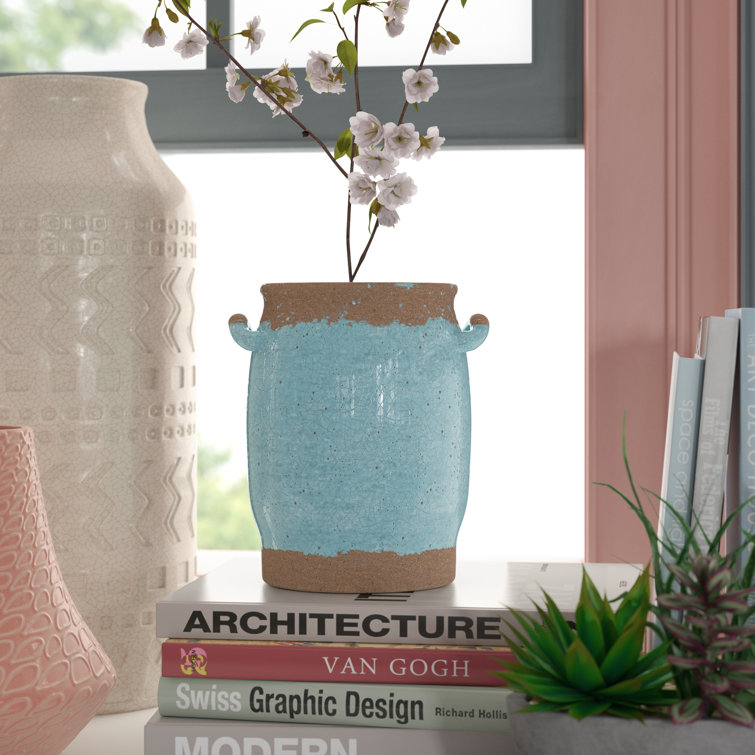 Mistana Daria Turquoise Brown Indoor Outdoor Ceramic Table Vase Reviews Wayfair