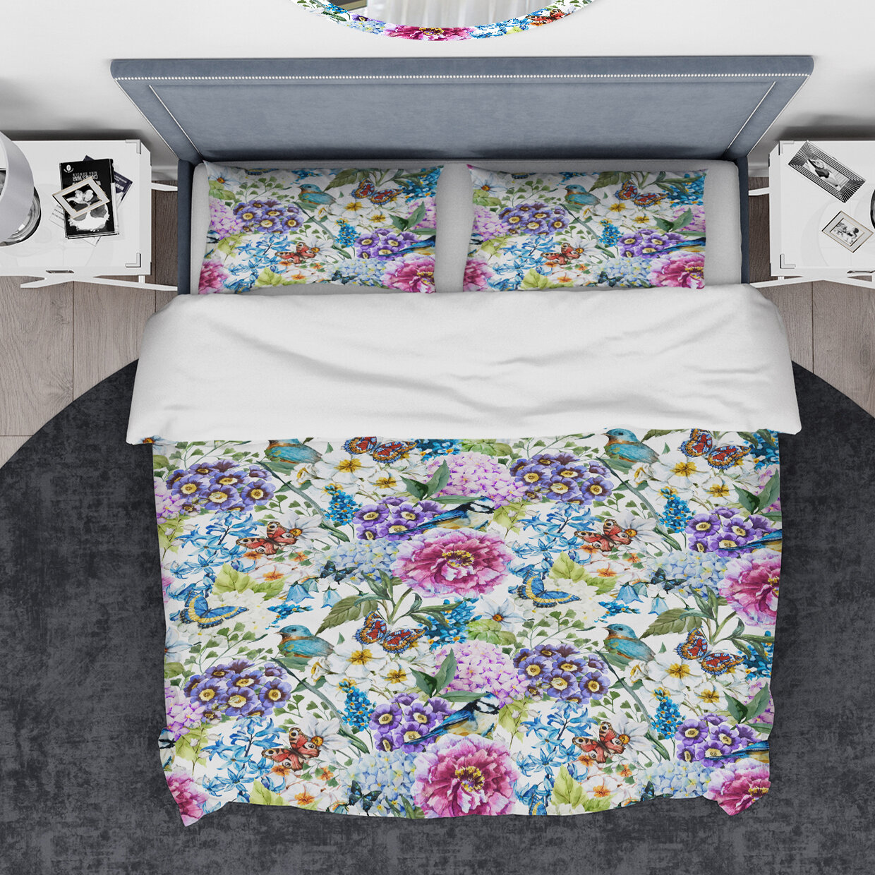 East Urban Home Designart Bird Blossoming Flowers Duvet Cover Set