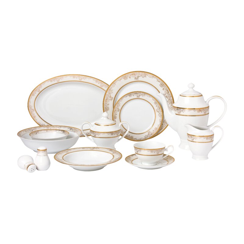 57 Piece Porcelain Dinnerware Set Service for 8 by Lorren Home Trends