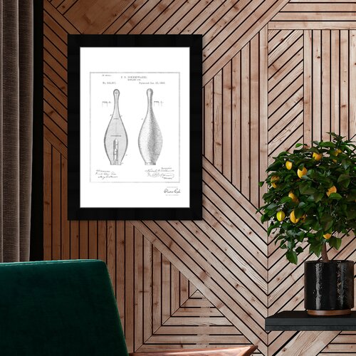 'Bowling Pin 1895' Framed Graphic Art in Silver East Urban Home 