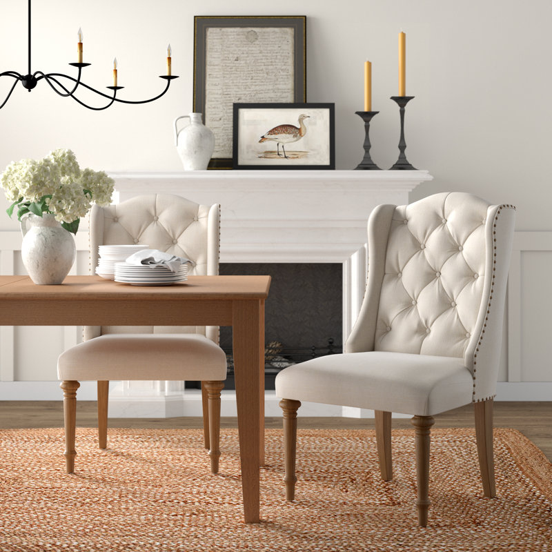 Adam Tufted Linen Upholstered Wingback Side Chair in Beige ...