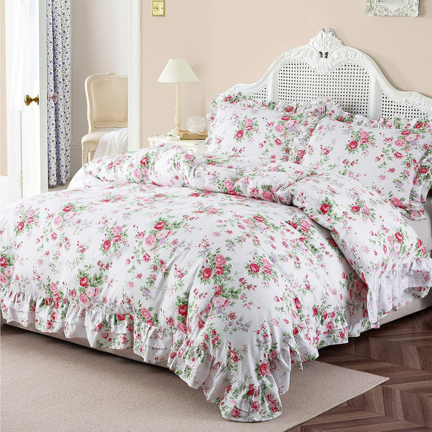 3PCS Shabby Chic Country Rose Quilt Coverlet Bedspread Queen Set 100% Cotton 