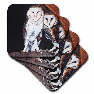3dRose Cute Gold Brown and Red Owls Ceramic Tile Coasters Multi cst_164472_4 