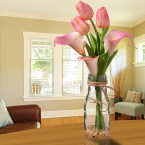 August Grove Pink Tulips In Glass Vase Penjadai Pongno