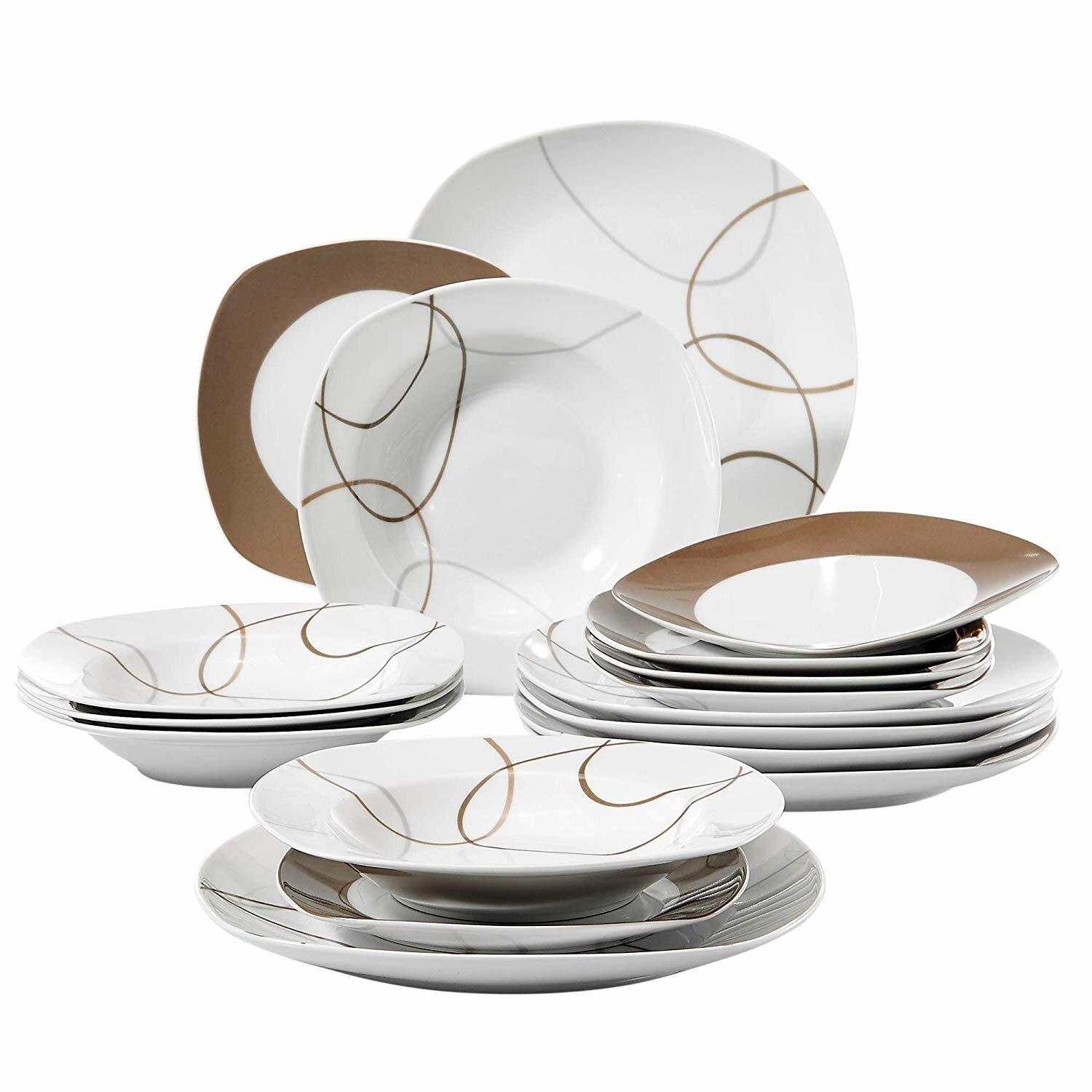MALACASA Series Elisa 36-Piece Dinner Sets Ivory White Porcelain Dinner Plate Sets with 12-Piece Dinner Plates 12-Piece Soup Plates and 12-Piece Dessert Plates Service for 12