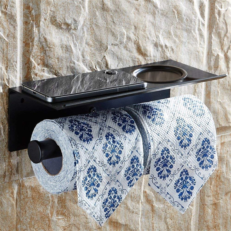 Wall Mount Toilet Paper Holder Bathroom Tissue Holder with Mobile Phone Storage 