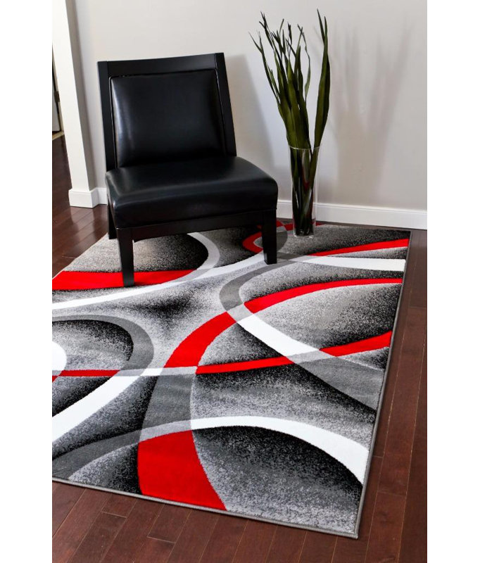 Cherine Modern Gray Red White Area Rug