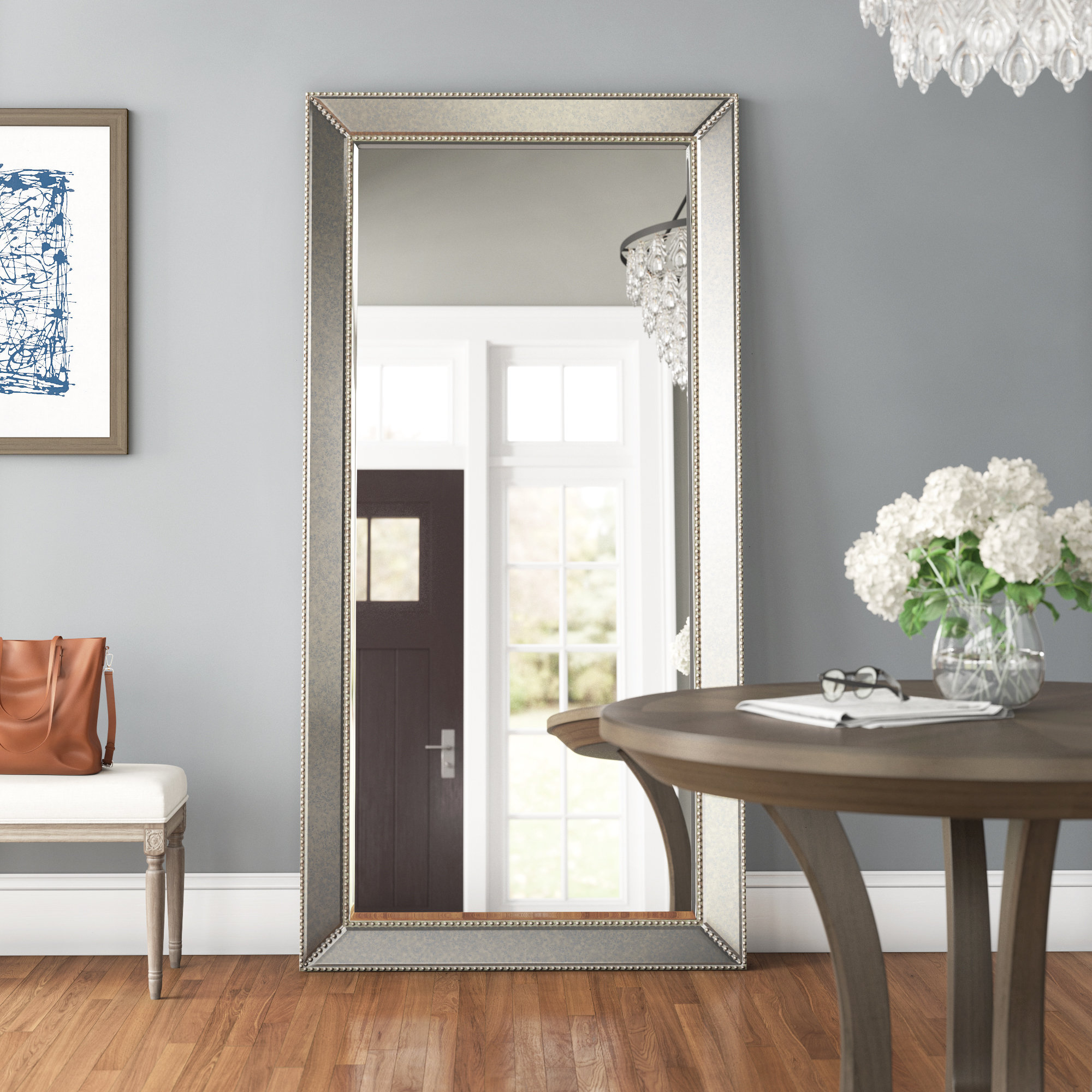 Three Posts Jerrod Bead Traditional Beveled Full Length Mirror Beveled Full Length Mirror
