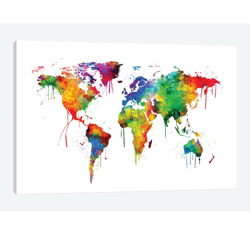 East Urban Home Watercolor Map Of The World Map Bright Colors