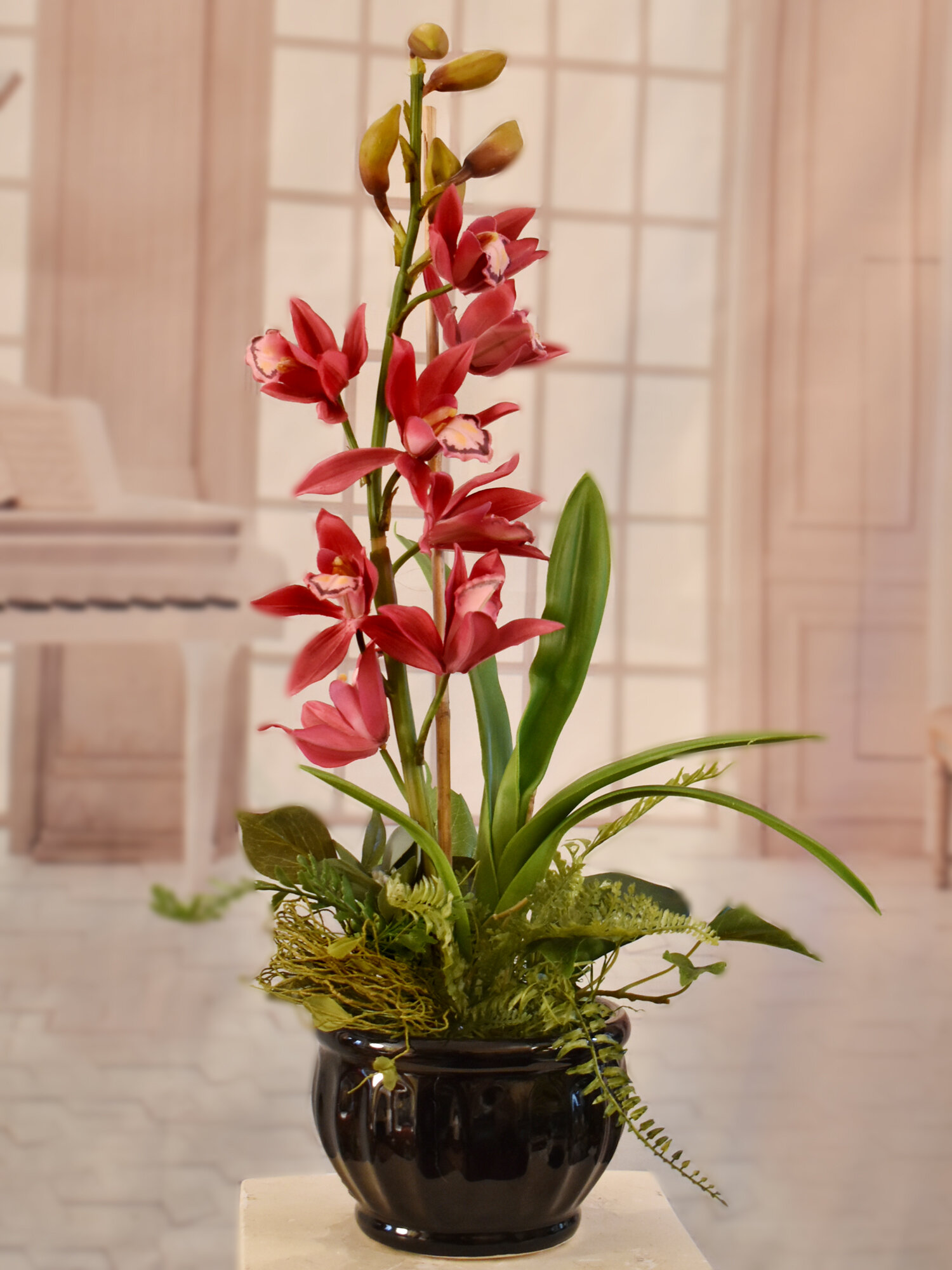Red Barrel Studio Cymbidium Orchids Floral Arrangements In Vase Wayfair