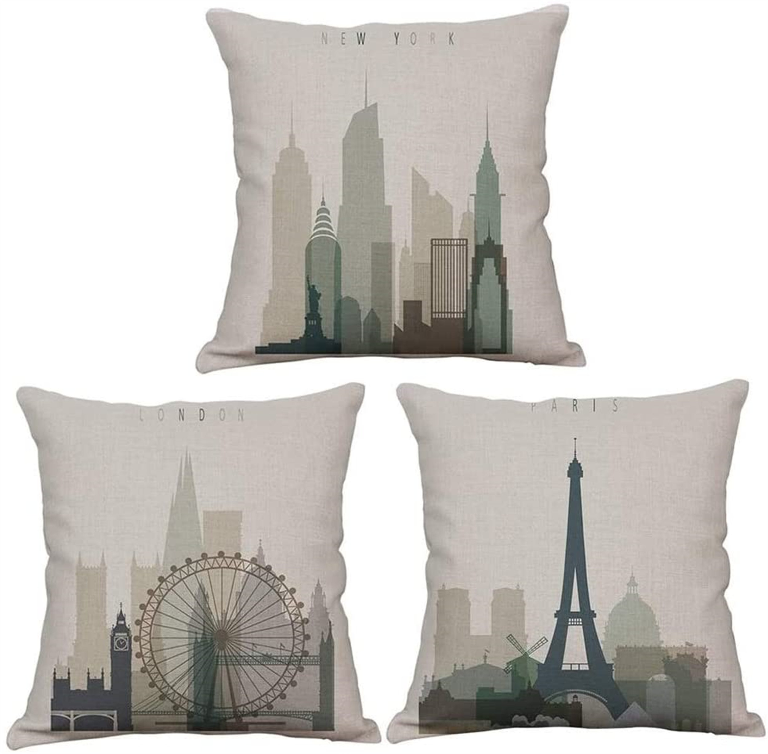 18'' Vintage London New York City Cushion Cover Linen Pillow Case Home Decor 