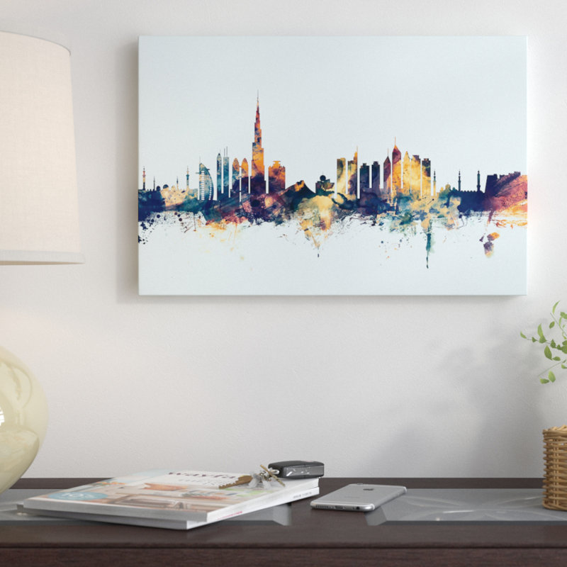 East Urban Home Skyline Series Dubai Uae On Blue Painting Print